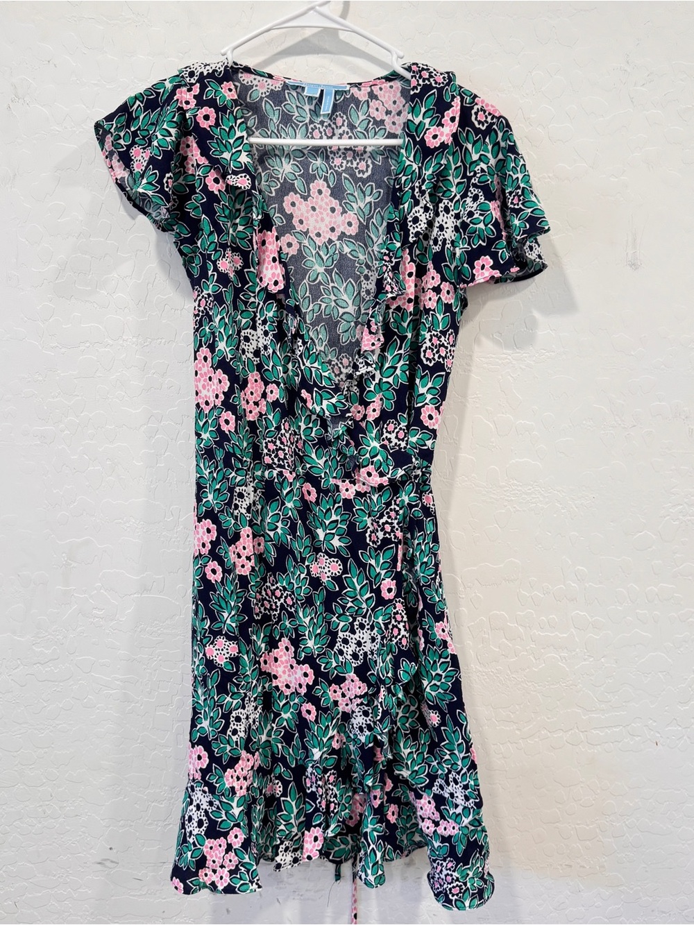 Draper James Floral Wrap Dress Womens 6 Ruffle Trim Colorful V-neck